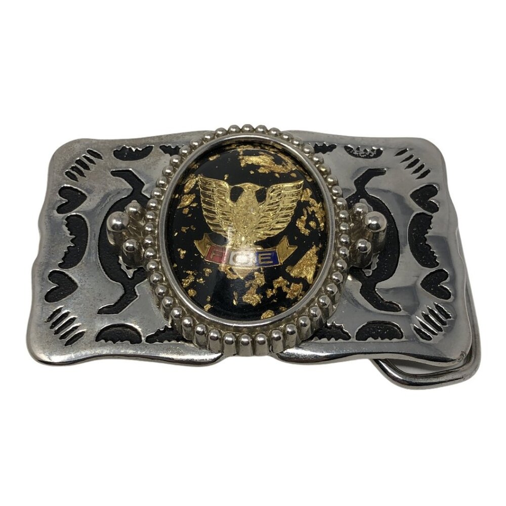 FOE Belt Buckle Fraternal Order‎ of the Eagles Silver Tone Gold Eagle Vintage